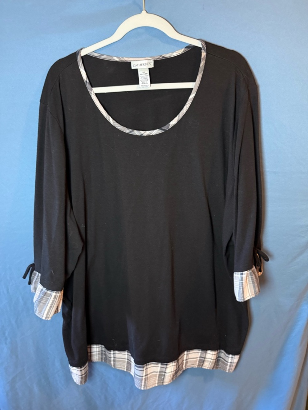 Catherines Black Tunic with Plaid Trim